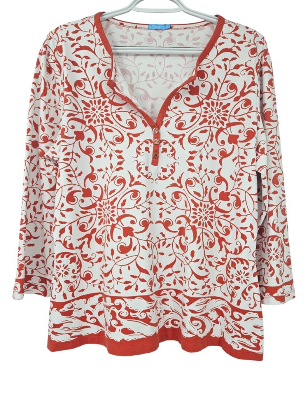 J. McLaughlin Catalina Cloth Paisley Henley Top White & Red Women's Size XL